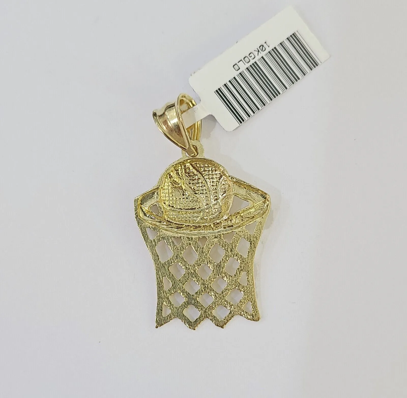 10k Gold Basketball Goal Pendant Rope Chain 3mm 26'' Necklace Set Yellow Genuine