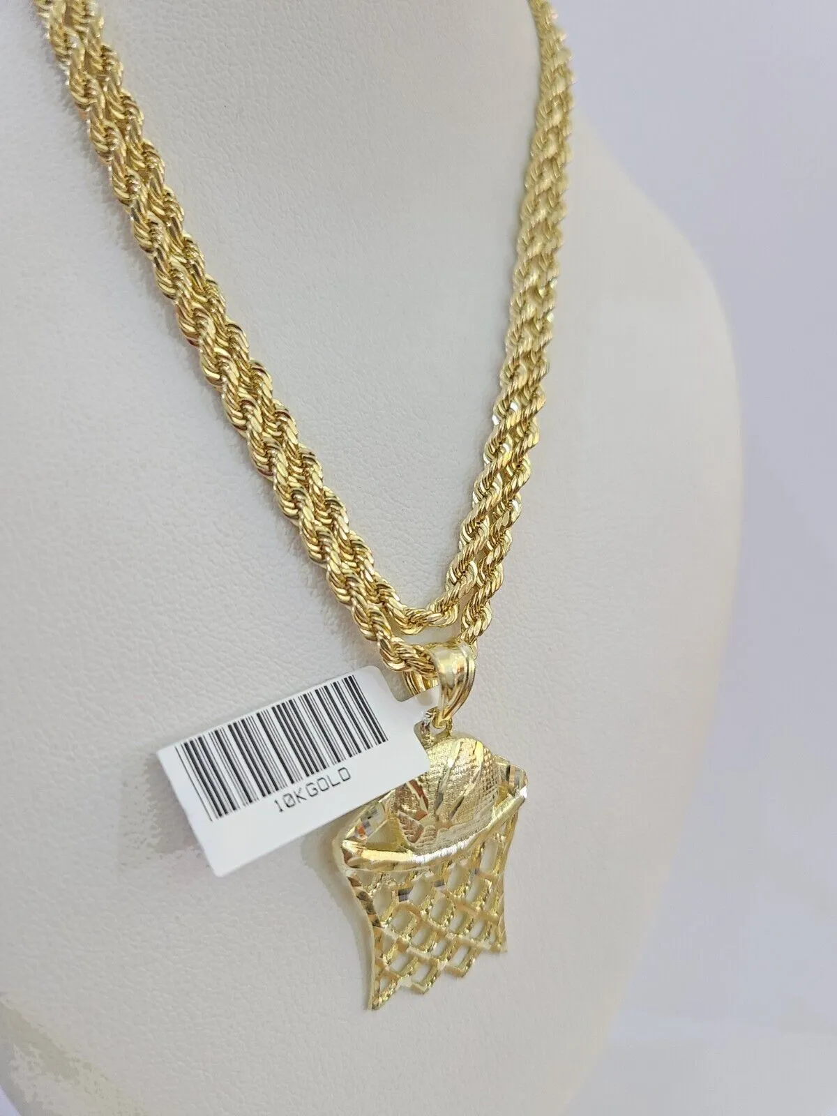 10k Real Gold Basketball Goal Pendant with 3mm 22'' Rope Chain Necklace Set