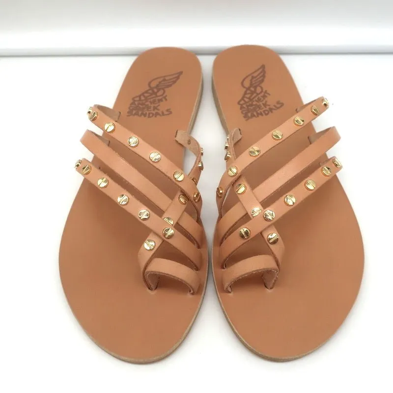 Ancient Greek Sandals Apli Amalia Nails Slide Sandals Beige Leather Size 38 NEW
