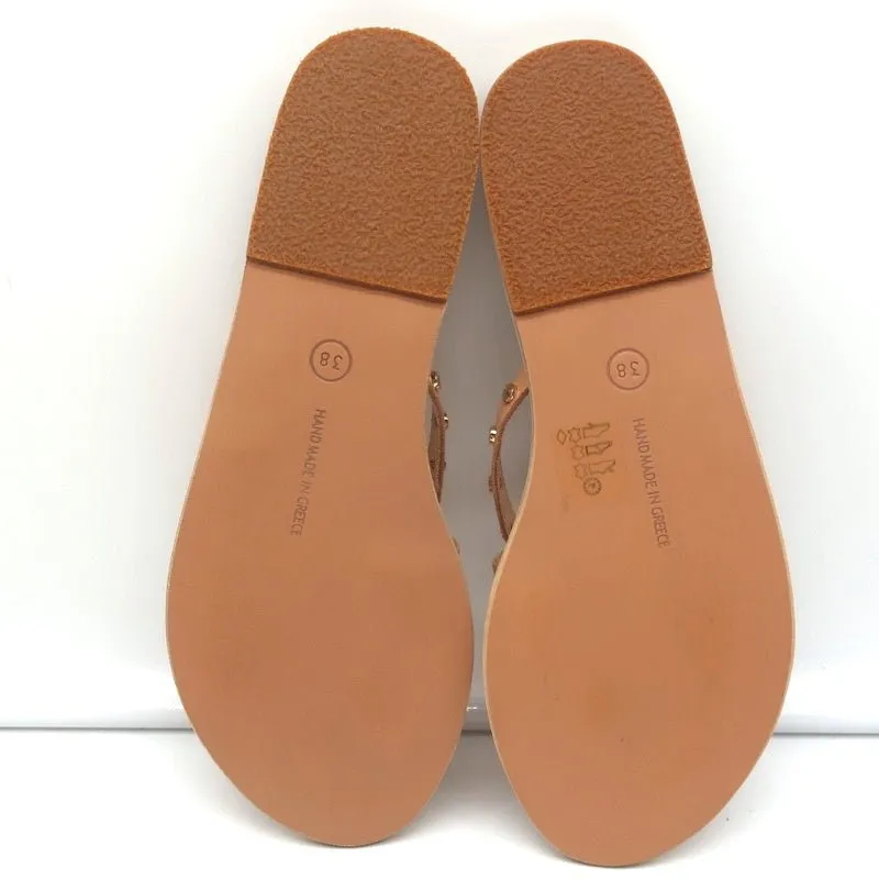 Ancient Greek Sandals Apli Amalia Nails Slide Sandals Beige Leather Size 38 NEW