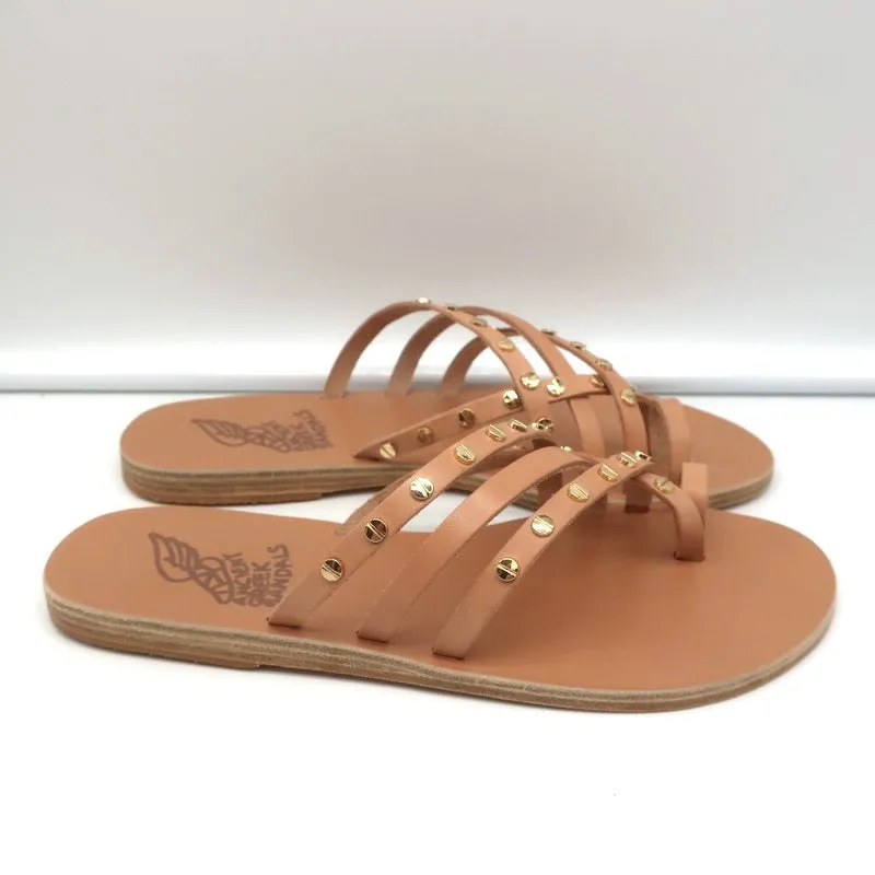 Ancient Greek Sandals Apli Amalia Nails Slide Sandals Beige Leather Size 38 NEW