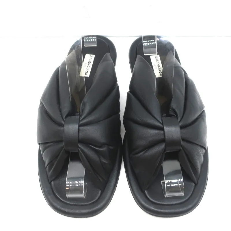 Balenciaga Puffy Knot Slide Sandals Black Leather Size 38.5