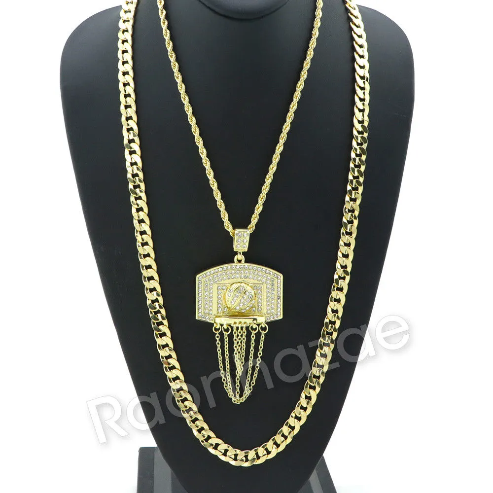 BIG BASKETBALL BACKBOARD ROPE CHAIN DIAMOND CUT CUBAN CHAIN NECKLACE G64