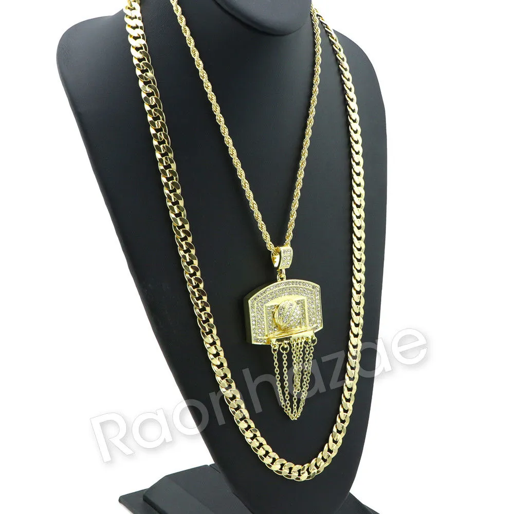 BIG BASKETBALL BACKBOARD ROPE CHAIN DIAMOND CUT CUBAN CHAIN NECKLACE G64
