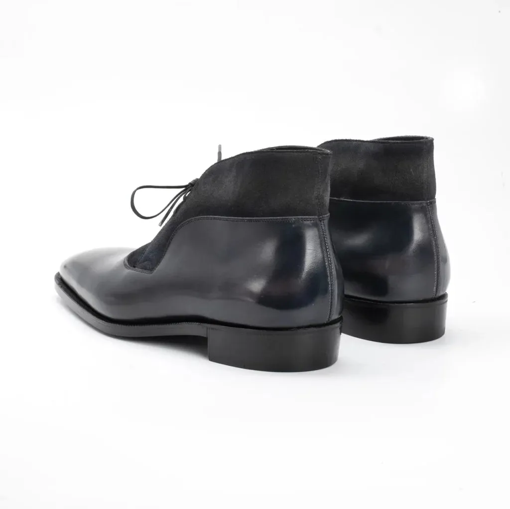 Black Leather and Suede Vermient Lace Up Boots - Boots