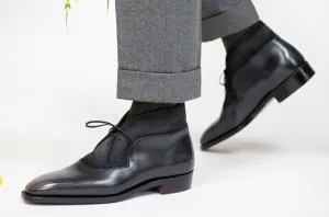 Black Leather and Suede Vermient Lace Up Boots - Boots