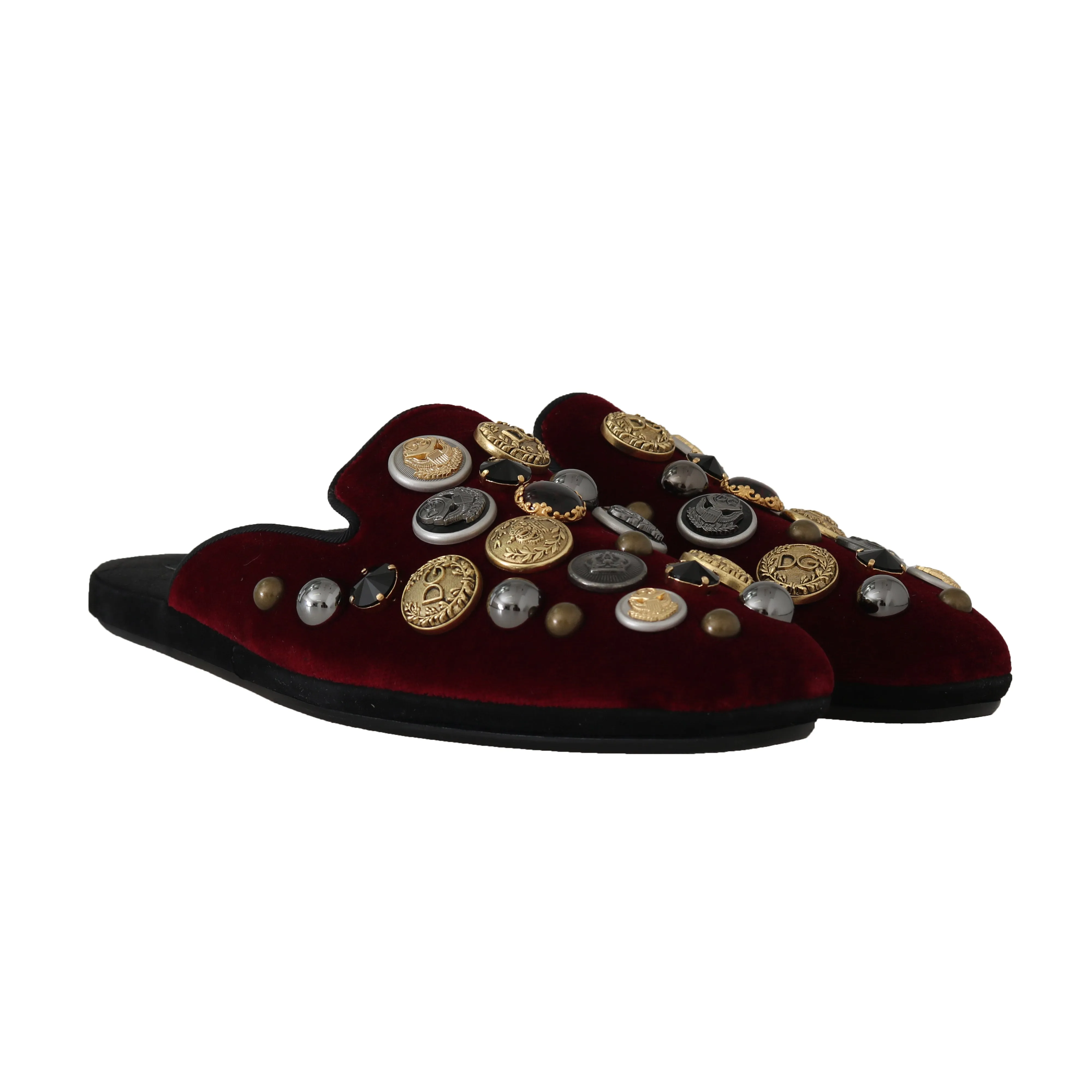 Bordeaux Velvet Crystal Slides Slippers