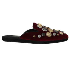 Bordeaux Velvet Crystal Slides Slippers