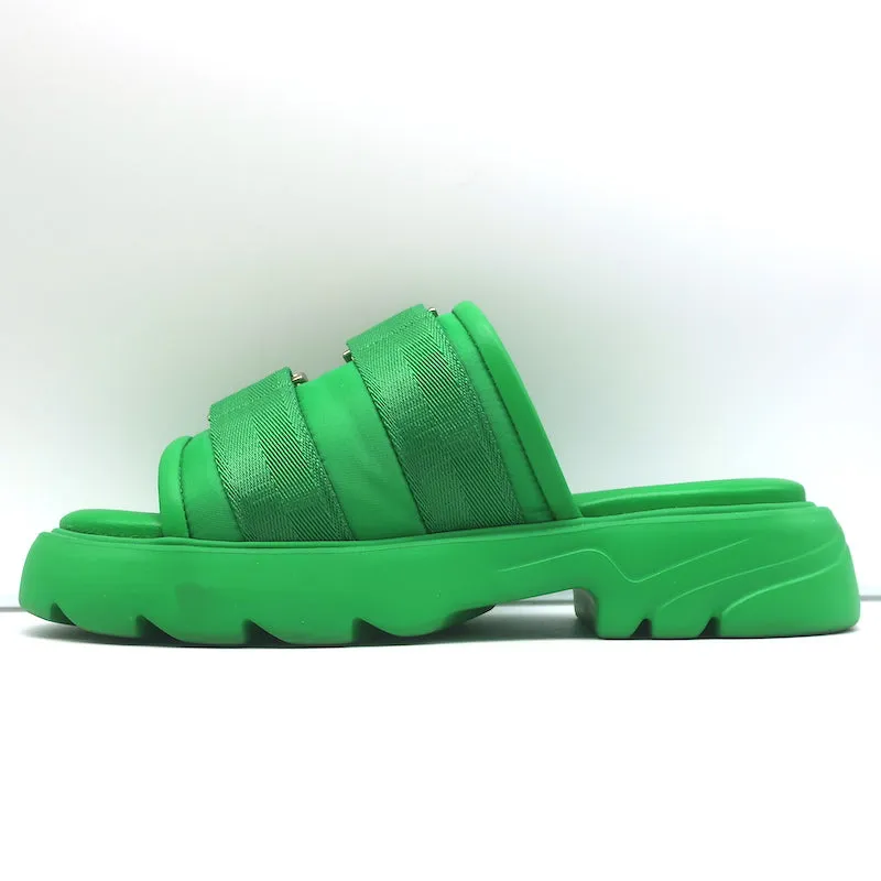 Bottega Veneta Flash Slide Sandals Green Leather-Trim Fabric Size 38