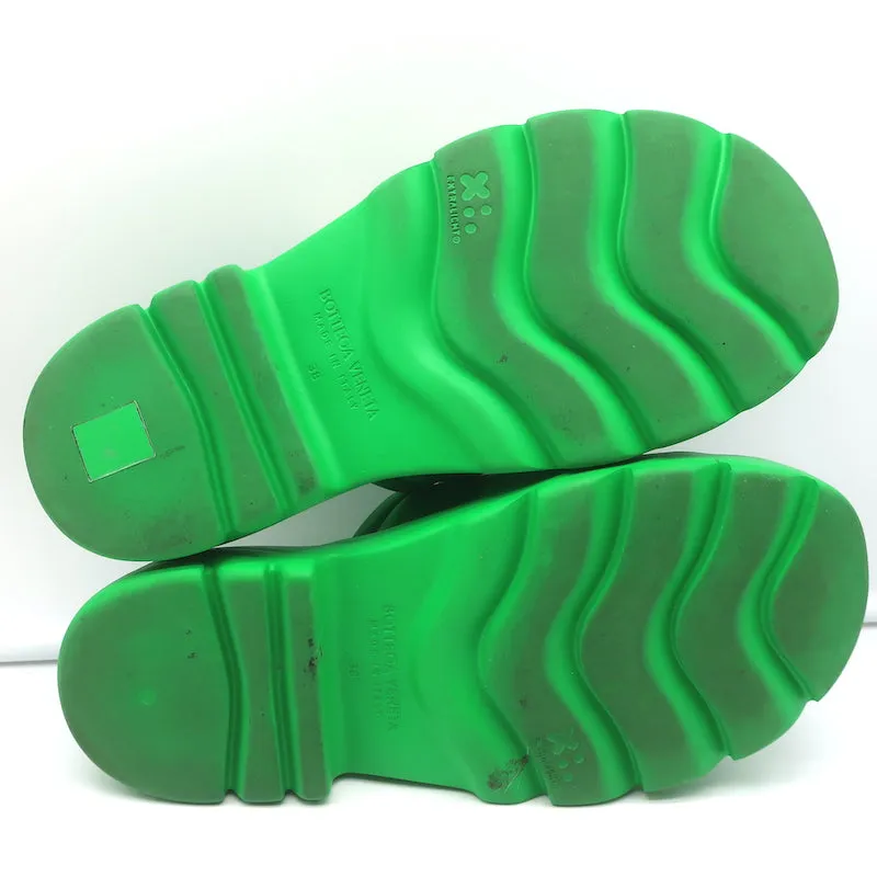 Bottega Veneta Flash Slide Sandals Green Leather-Trim Fabric Size 38