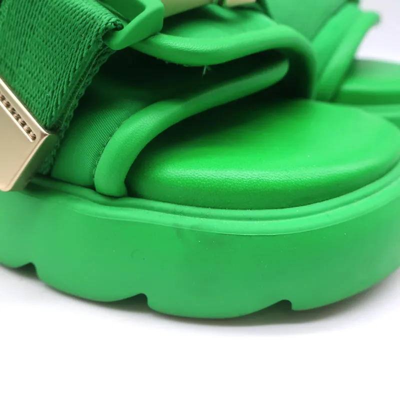 Bottega Veneta Flash Slide Sandals Green Leather-Trim Fabric Size 38