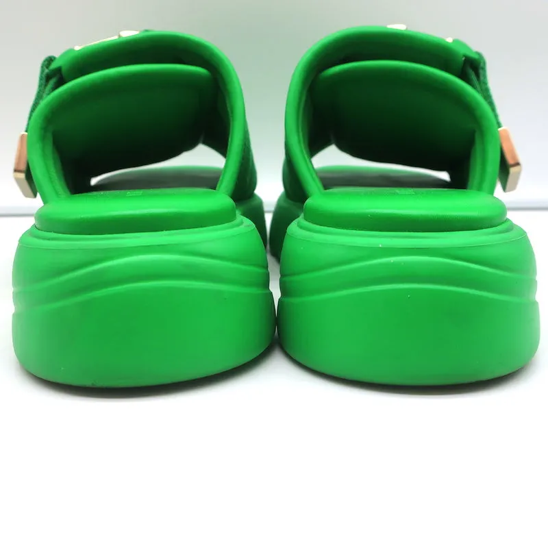 Bottega Veneta Flash Slide Sandals Green Leather-Trim Fabric Size 38