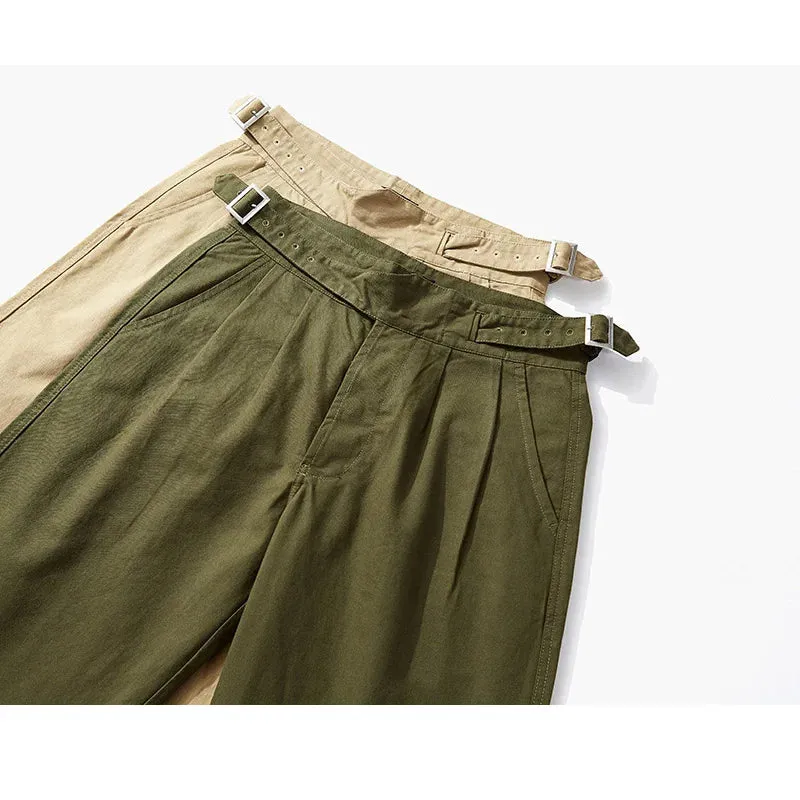 British Gurkha Casual Pants - Men's Khaki Loose Mid Bermuda Trousers with Adjustable Belts for Autumn Fashion