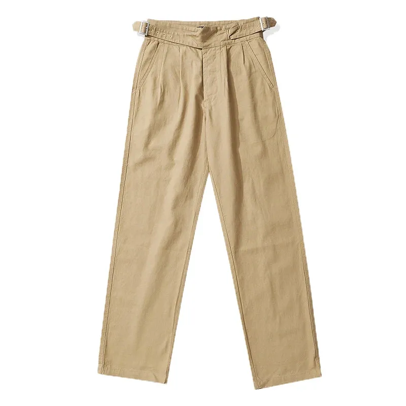 British Gurkha Casual Pants - Men's Khaki Loose Mid Bermuda Trousers with Adjustable Belts for Autumn Fashion