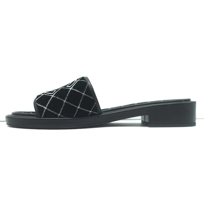 Chanel CC Velvet Slide Sandals Black Size 38 NEW