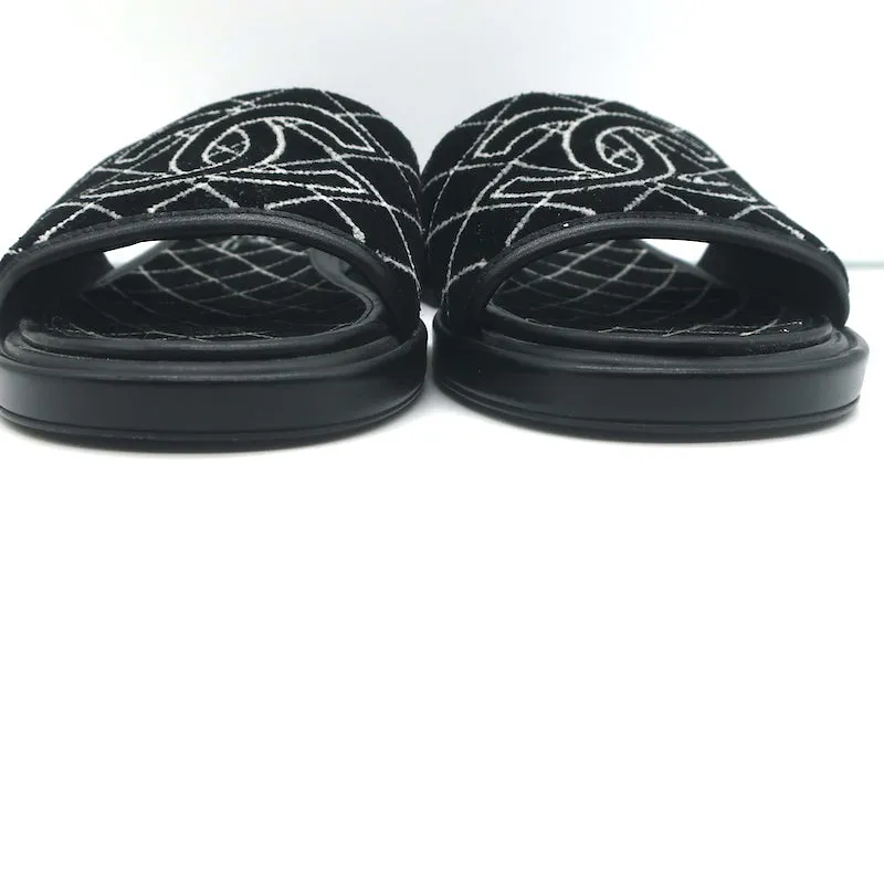 Chanel CC Velvet Slide Sandals Black Size 38 NEW