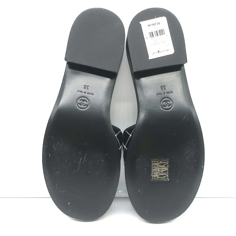 Chanel CC Velvet Slide Sandals Black Size 38 NEW