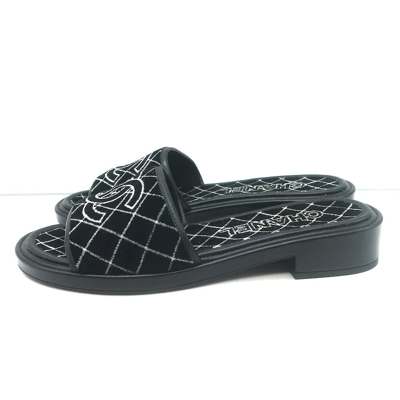 Chanel CC Velvet Slide Sandals Black Size 38 NEW