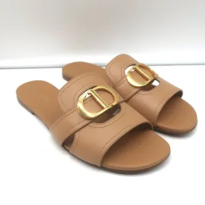 Christian Dior 30 Montaigne Flat Slide Sandals Camel Leather Size 39