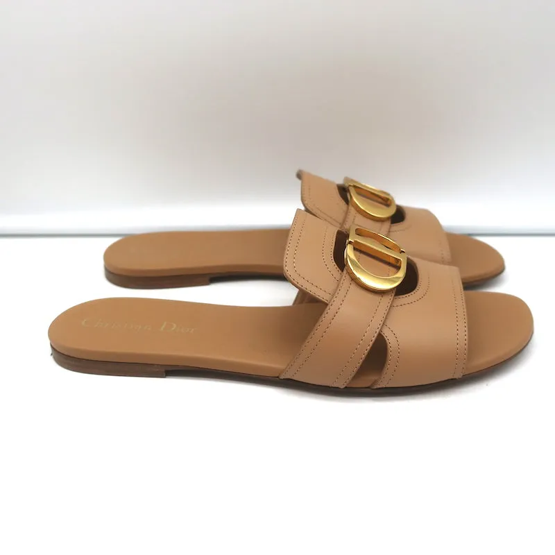 Christian Dior 30 Montaigne Flat Slide Sandals Camel Leather Size 39