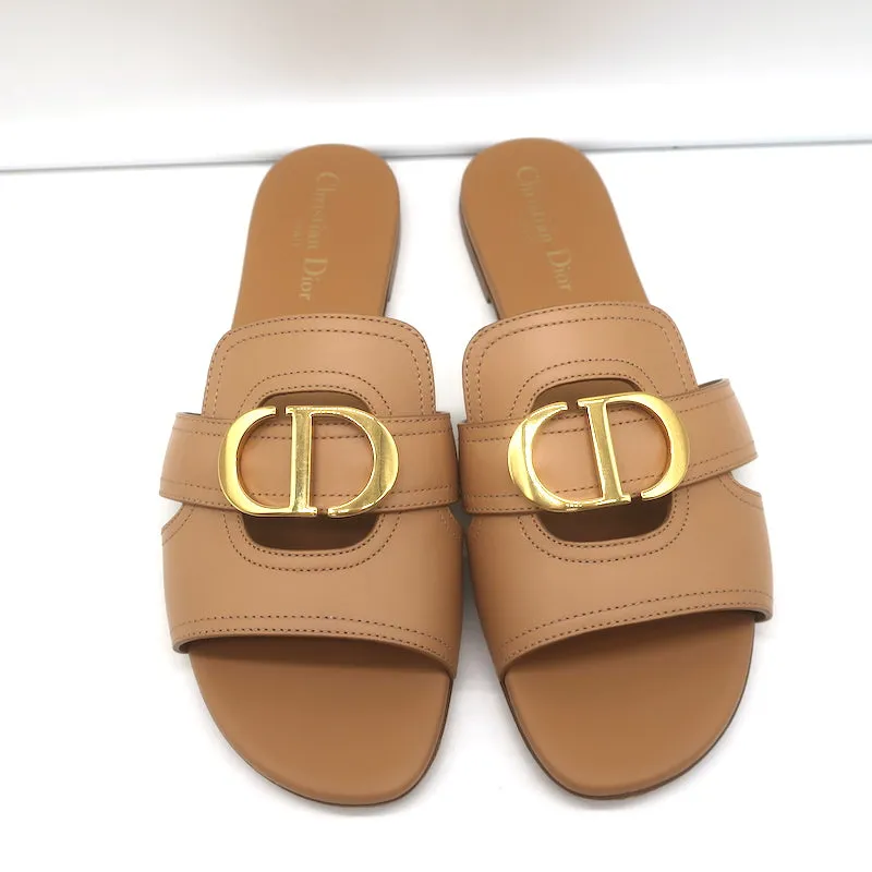 Christian Dior 30 Montaigne Flat Slide Sandals Camel Leather Size 39