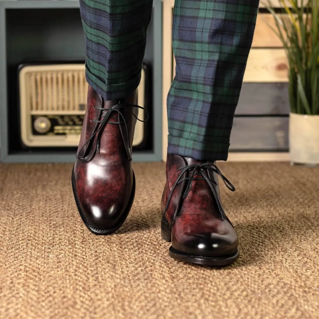 Chukka Boots en cuir patiné bordeaux