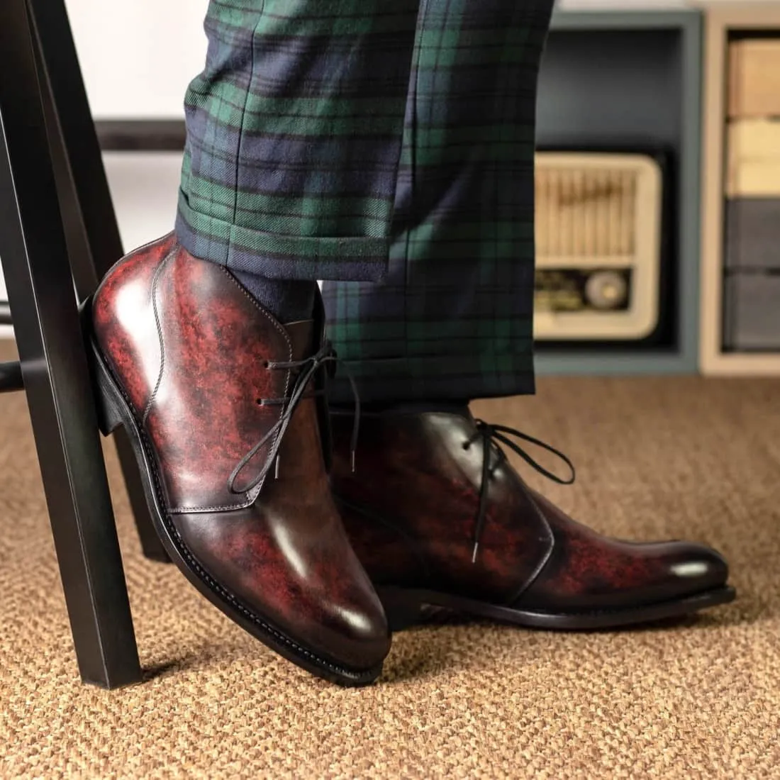 Chukka Boots en cuir patiné bordeaux