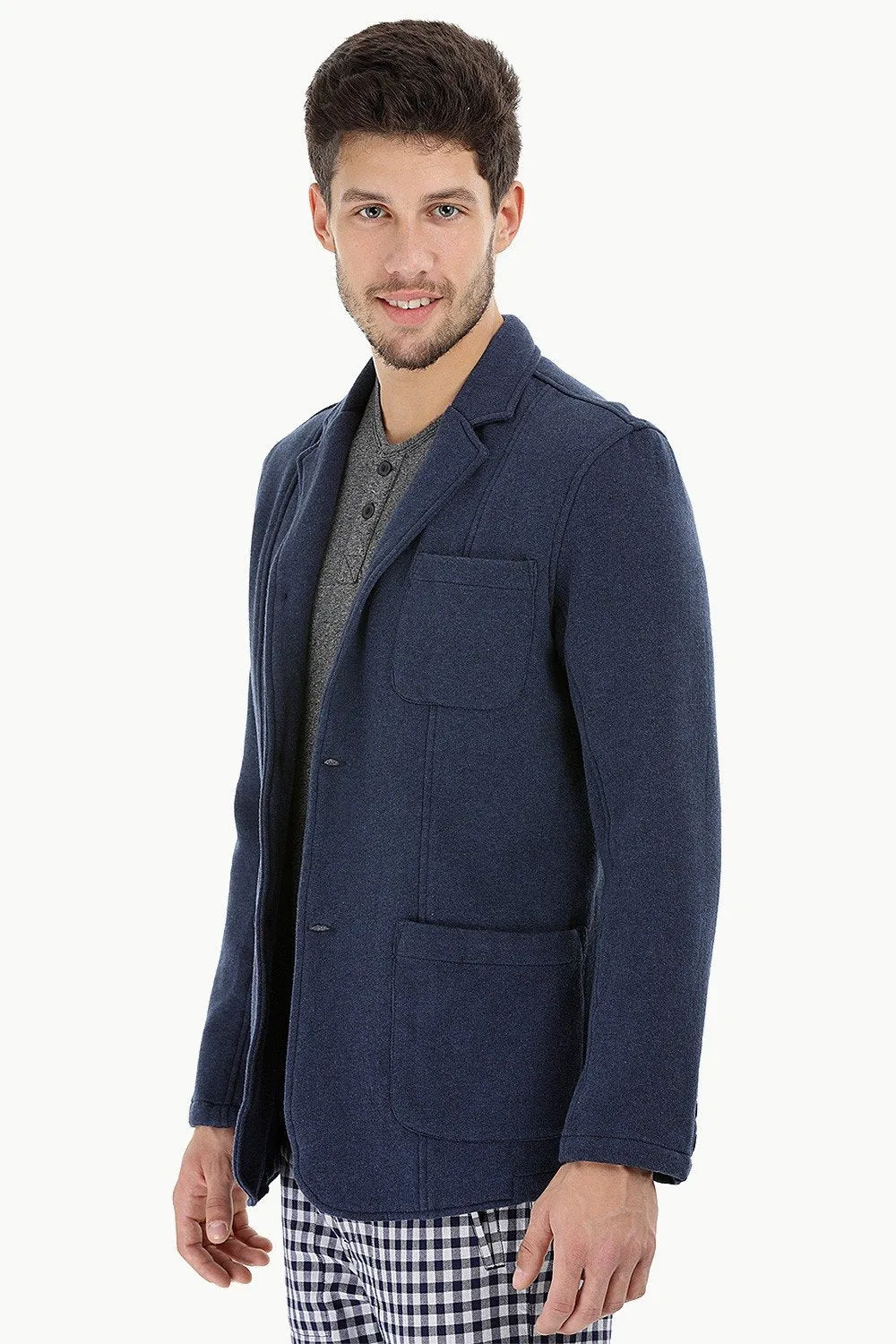 Cotton Fleece Blazer with 3 Buttons