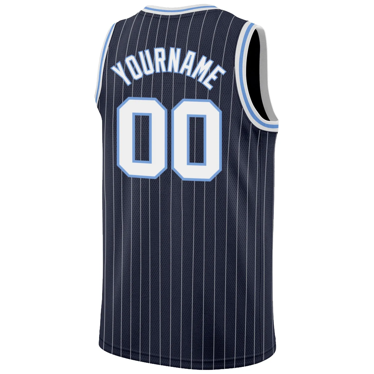 Custom Navy White Pinstripe White-Light Blue Authentic Throwback Basketball Jersey