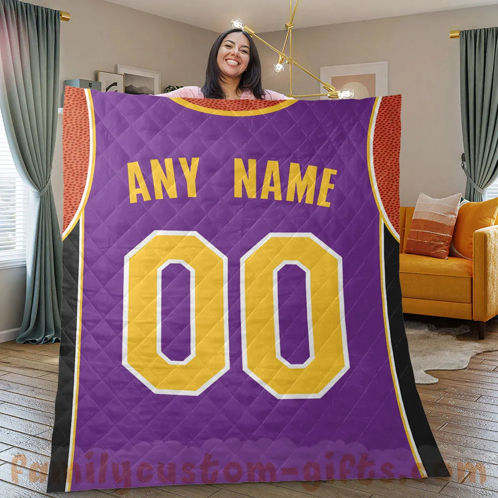 Custom Premium Quilt Blanket Los Angeles Jersey Basketball Personalized Quilt Gifts for Her & Him