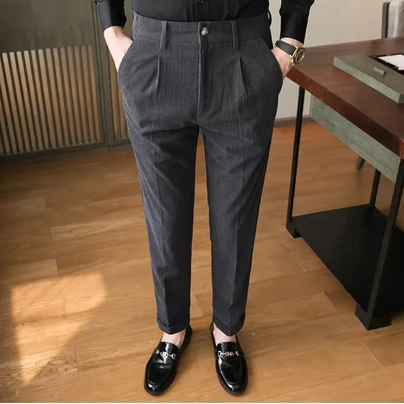Dralven - Heren Corduroy Broek met Dubbele Plooi en Comfortabele Pasvorm