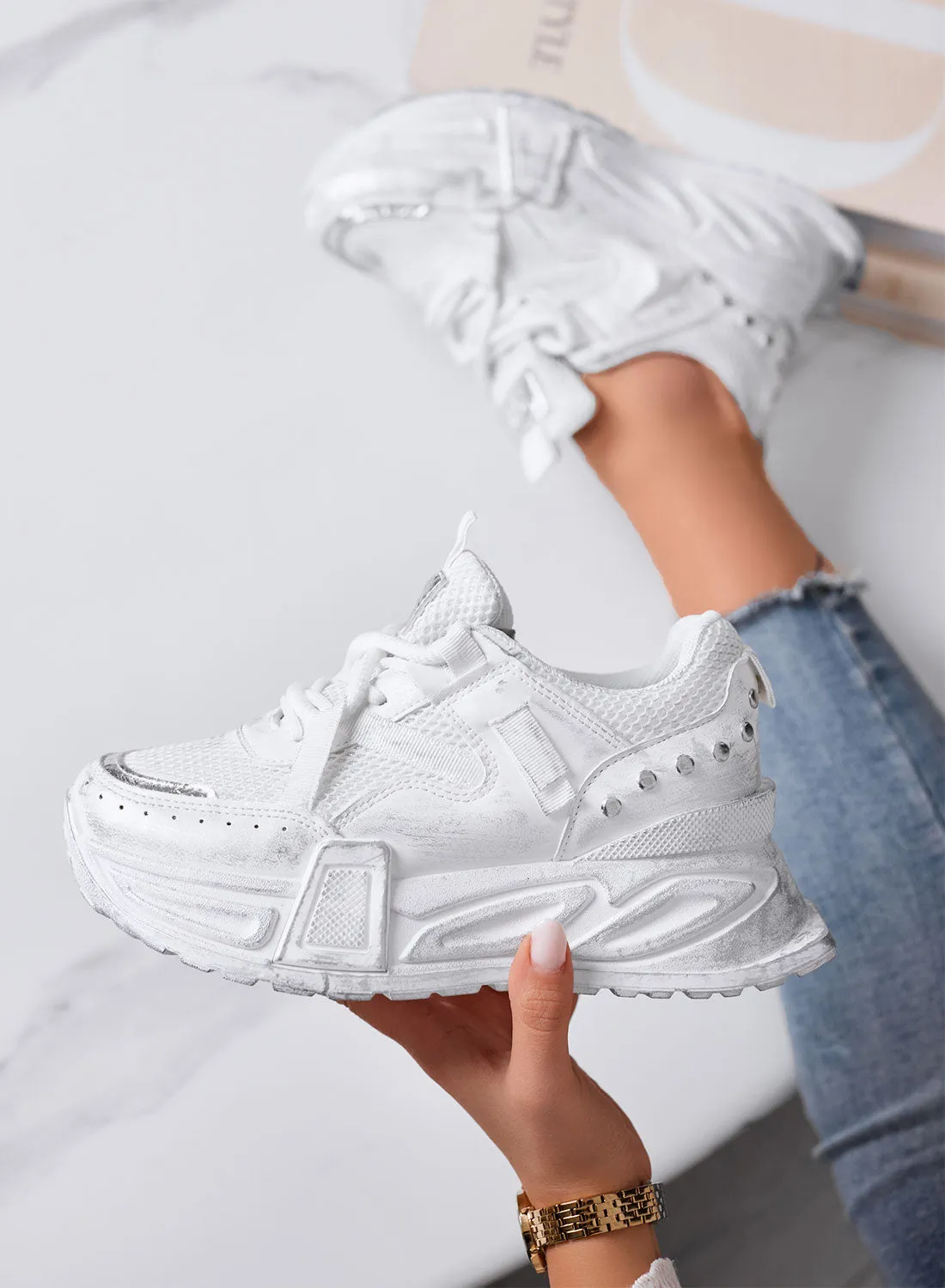ELLIOT - Sneakers Chunky Bianche con Dettagli Silver