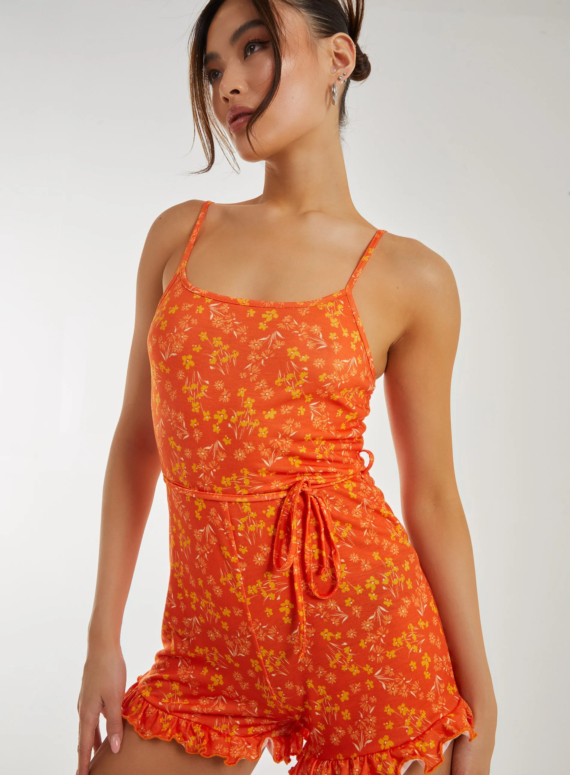 Floral Print  Frill Hem Playsuit