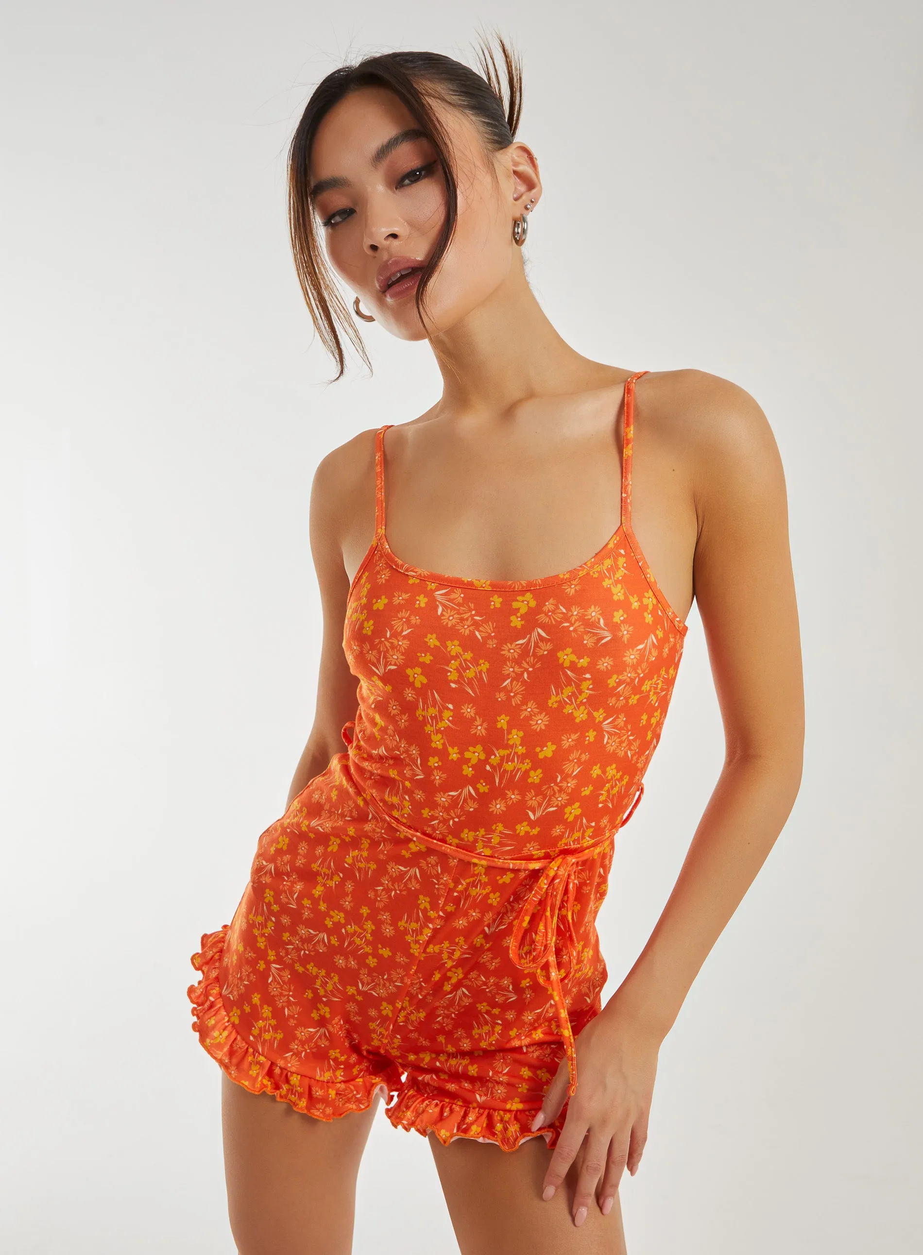 Floral Print  Frill Hem Playsuit