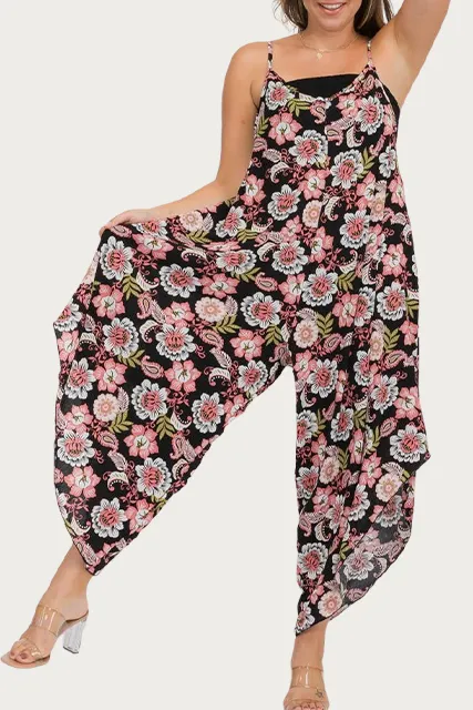 FLORAL RAYON-GAUZE JUMPSUIT