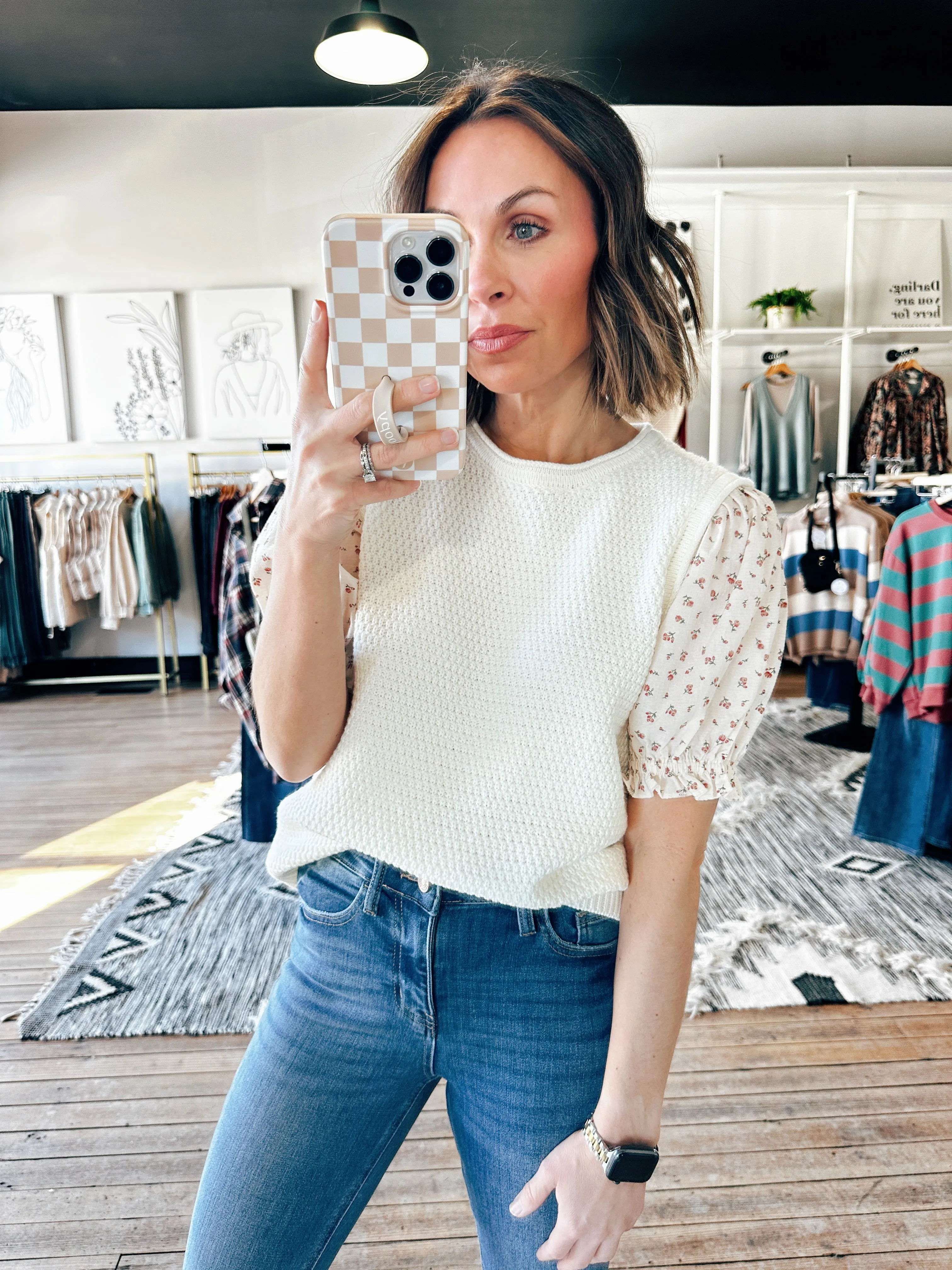 Floral Sleeve Sweater Blouse