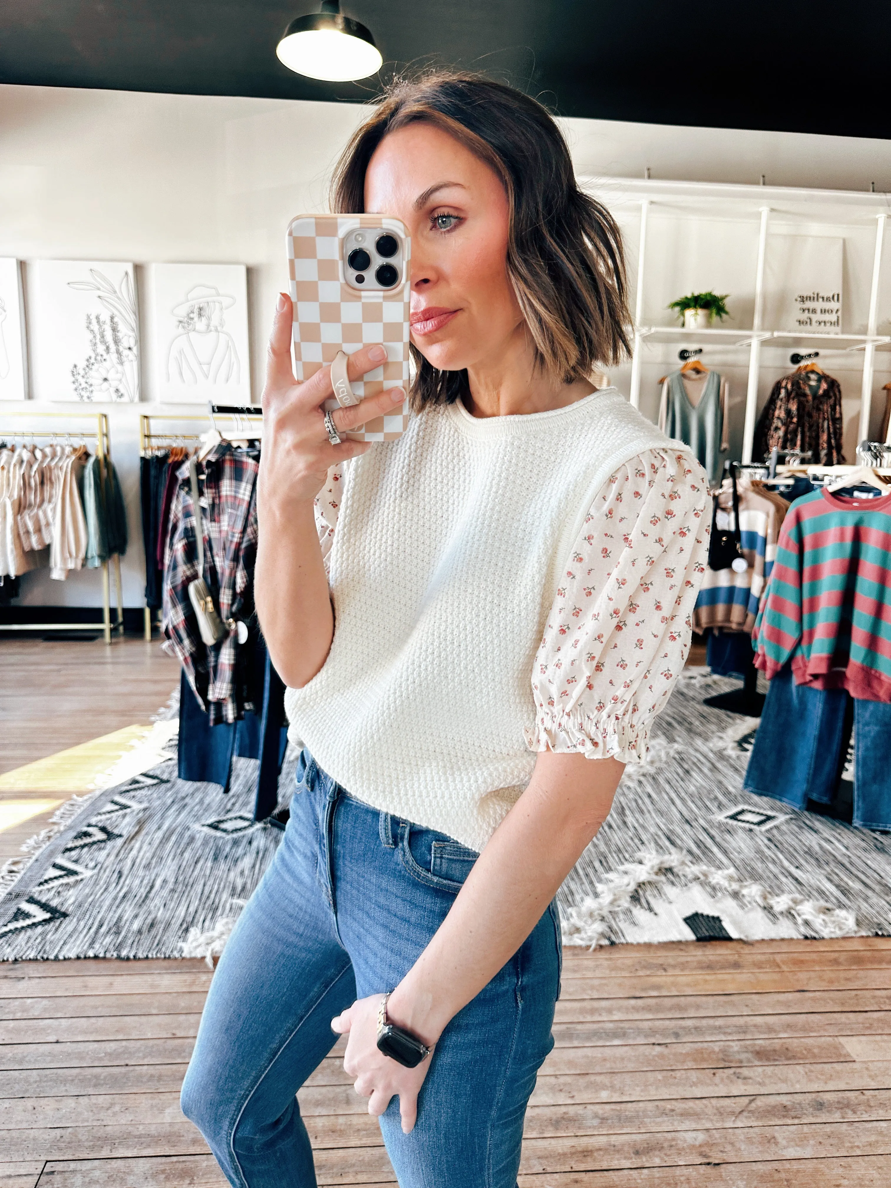 Floral Sleeve Sweater Blouse