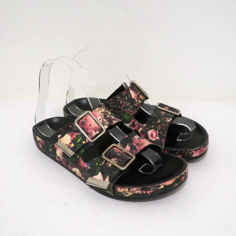 Givenchy Double-Buckle Slide Sandals Black Floral Print Leather Size 36