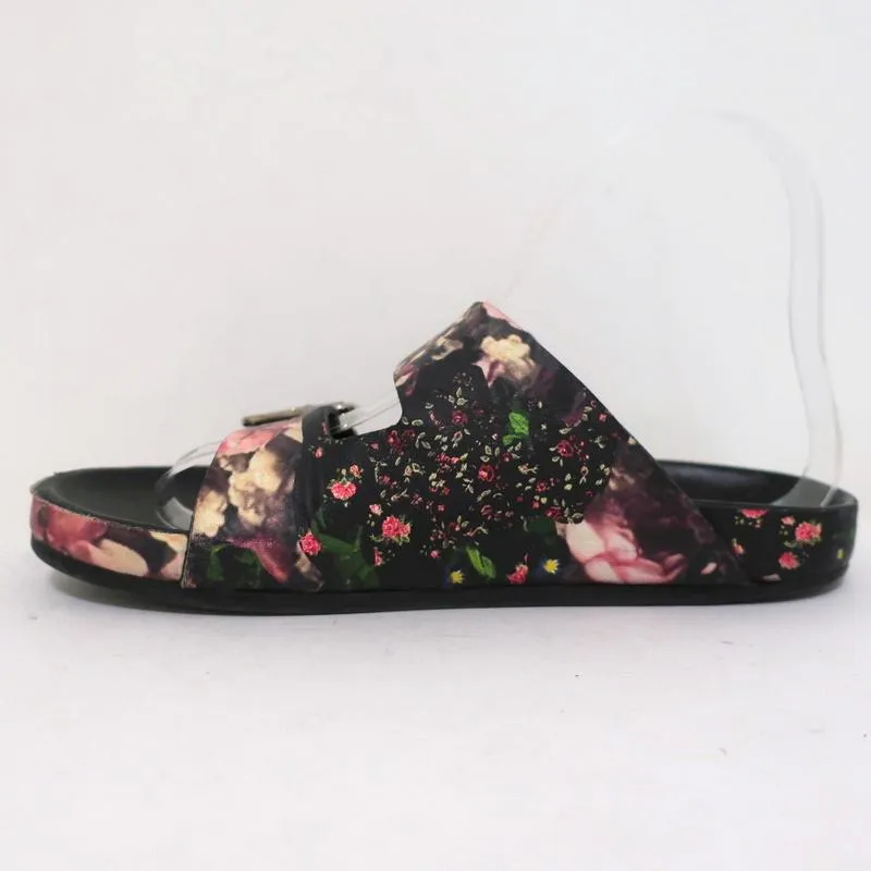 Givenchy Double-Buckle Slide Sandals Black Floral Print Leather Size 36