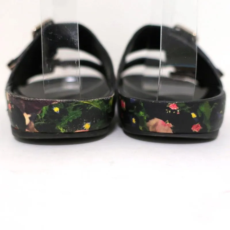 Givenchy Double-Buckle Slide Sandals Black Floral Print Leather Size 36