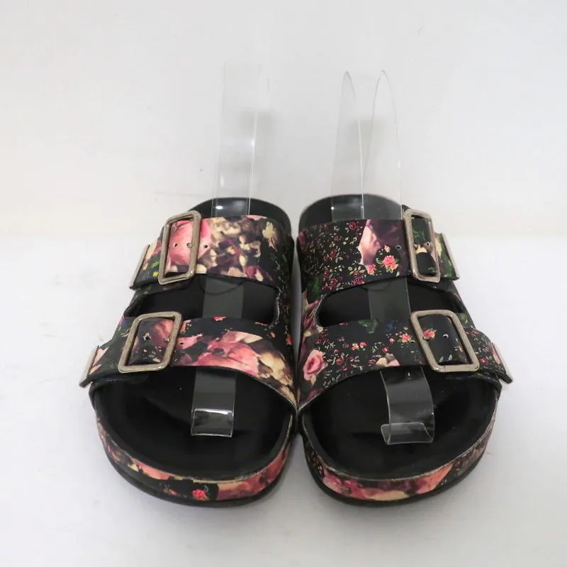 Givenchy Double-Buckle Slide Sandals Black Floral Print Leather Size 36