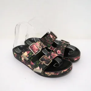 Givenchy Double-Buckle Slide Sandals Black Floral Print Leather Size 36