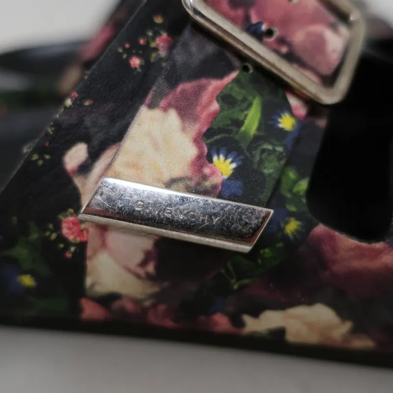 Givenchy Double-Buckle Slide Sandals Black Floral Print Leather Size 36