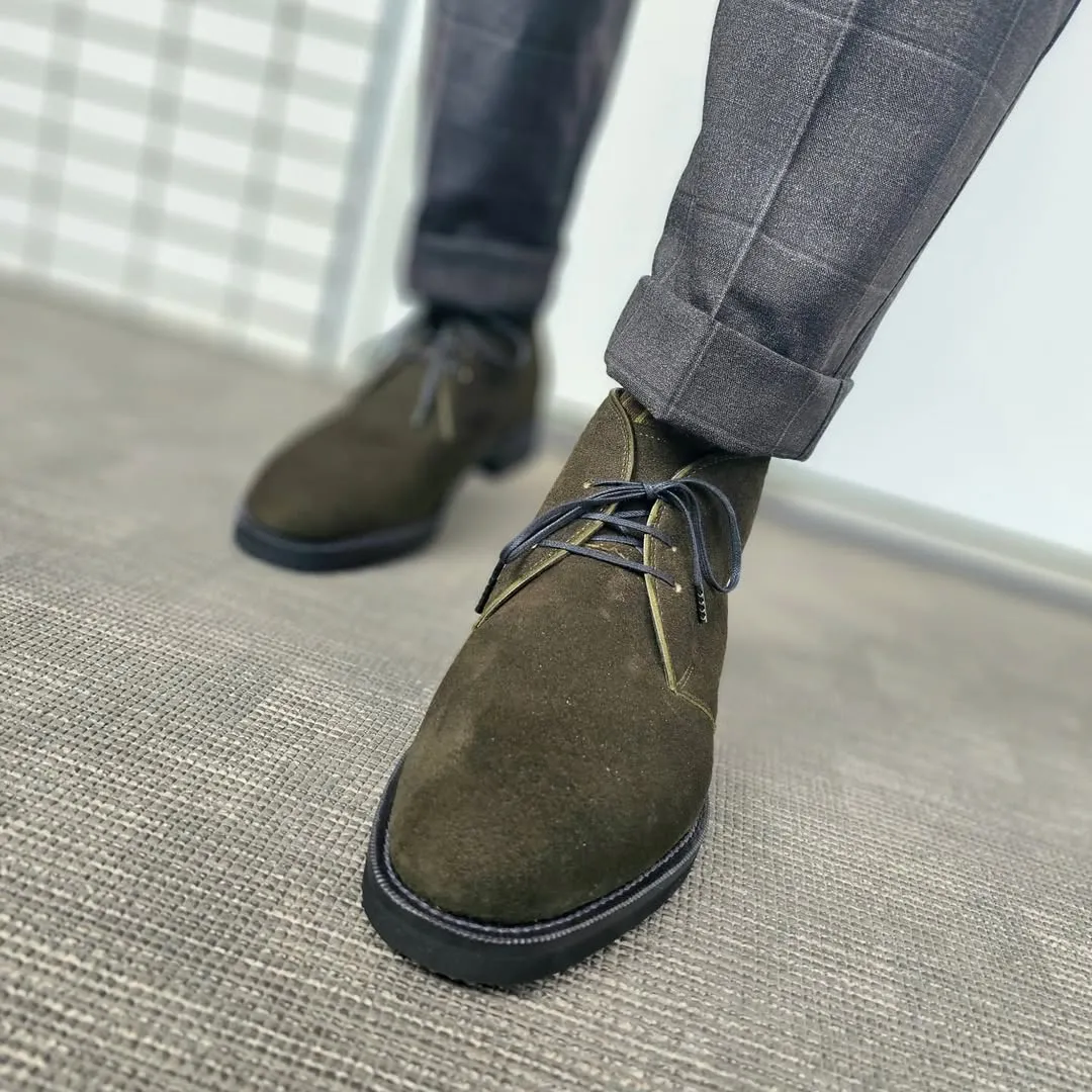 Green Suede Leather Chukka Lace Up Boots - Chukka Boots