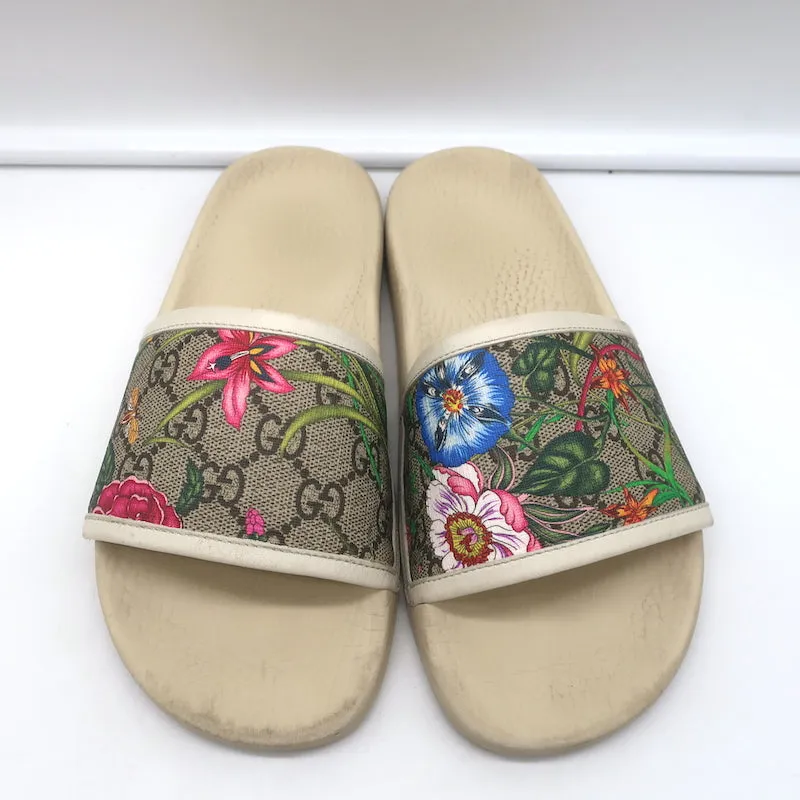 Gucci Floral GG Supreme Slide Sandals Ivory Size 36