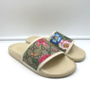 Gucci Floral GG Supreme Slide Sandals Ivory Size 36