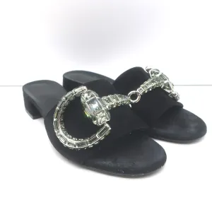 Gucci Maxime Crystal Horsebit Slide Sandals Black Suede Size 38