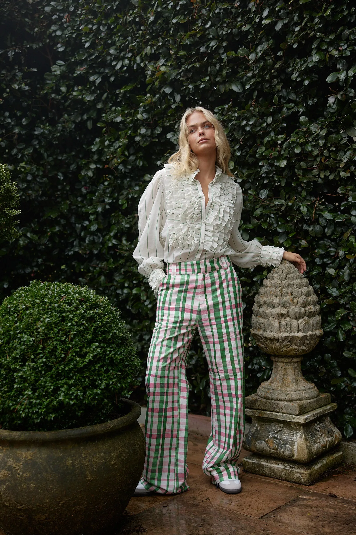 HARPER PANT IN FOREST CHECK