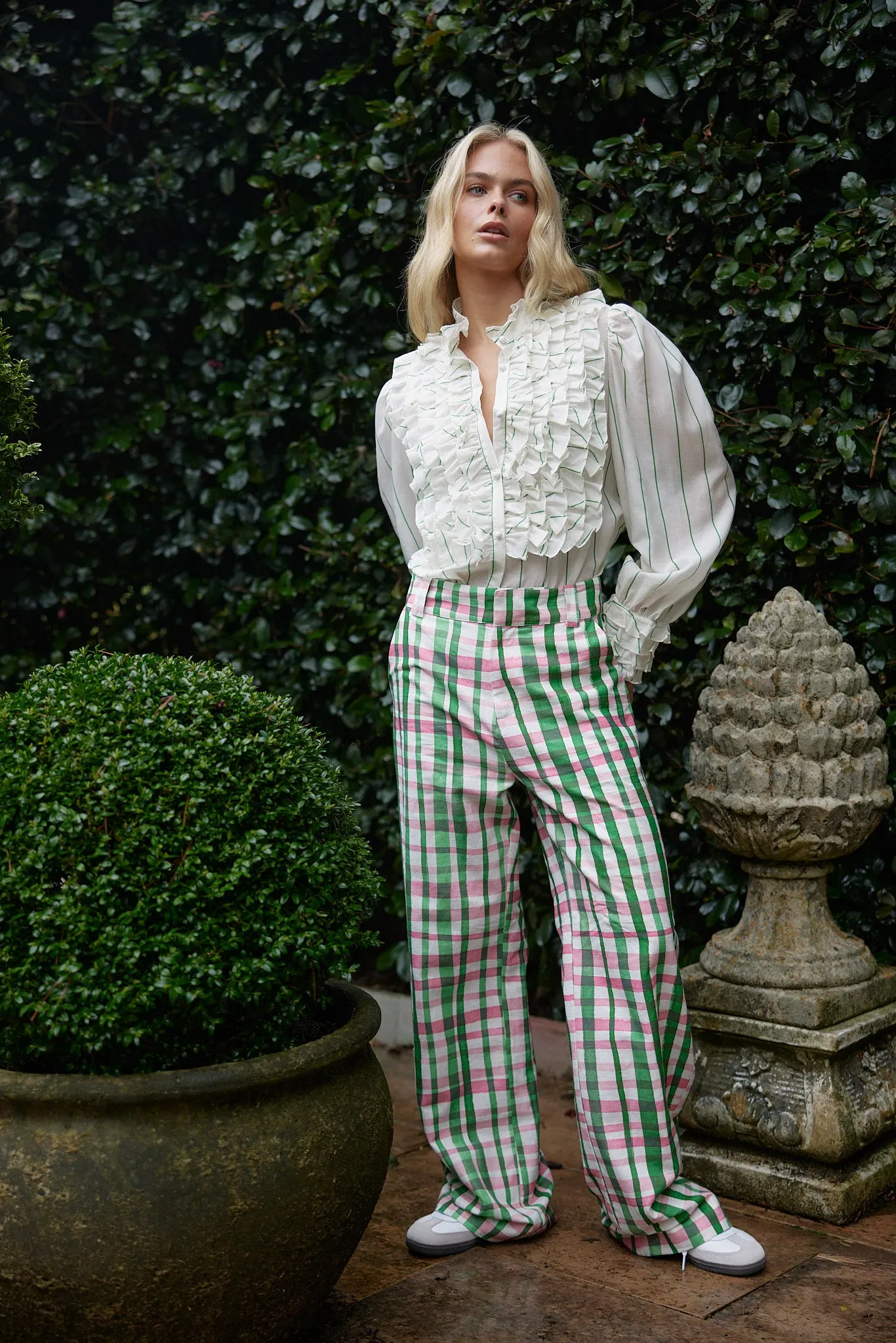 HARPER PANT IN FOREST CHECK