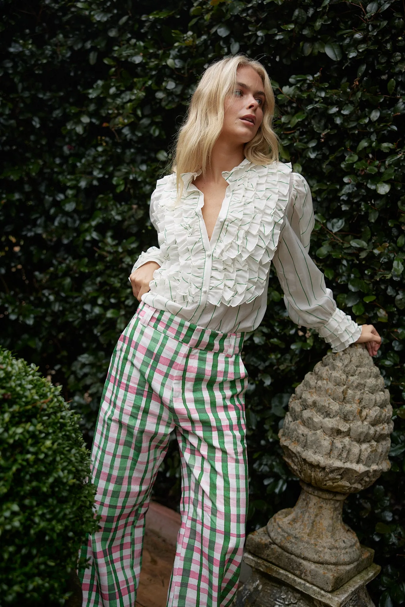 HARPER PANT IN FOREST CHECK